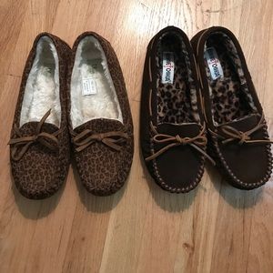 2 pairs • Minnetonka and Olive st. slippers (10)