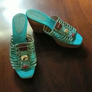 Nine West 4 in teal wedge sandals