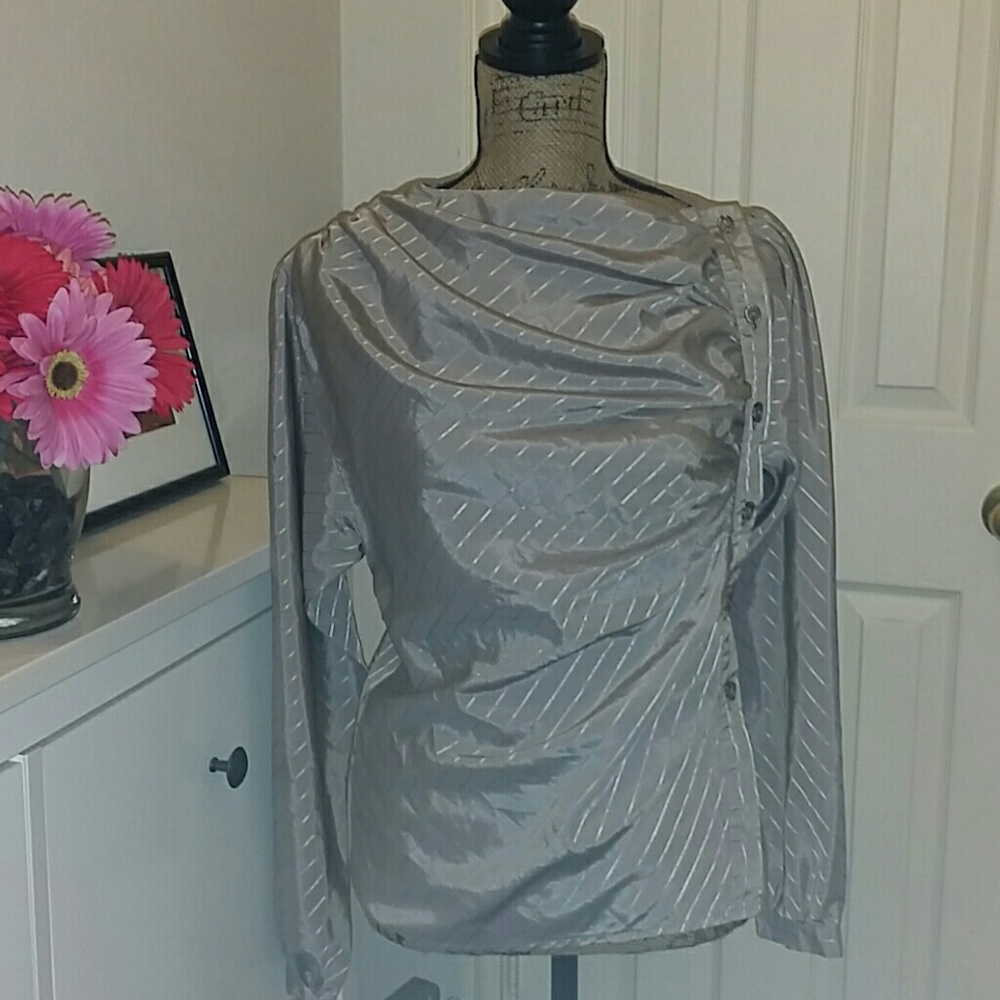 Grey and gold pinstripe blouse