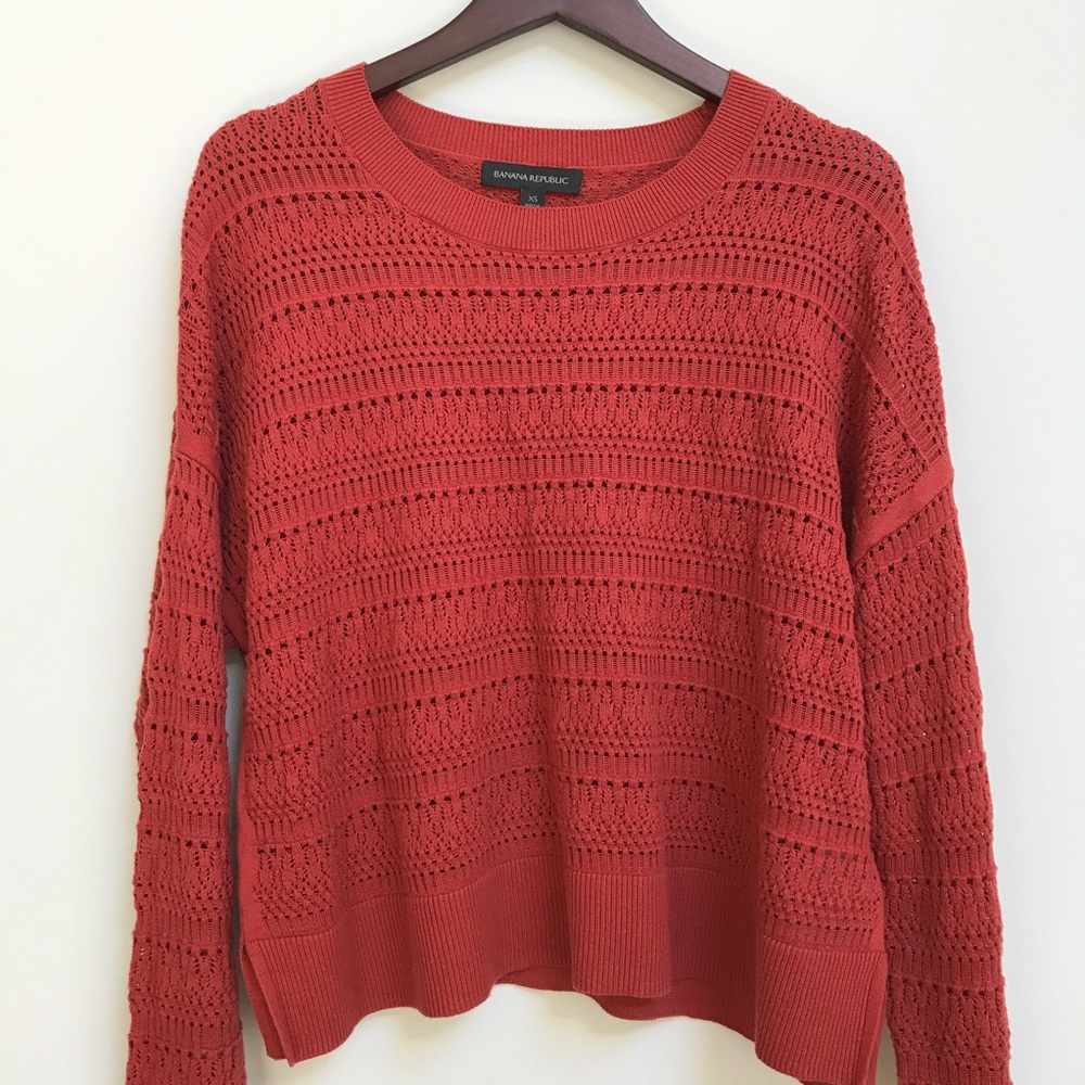 banana republic dark orange pointelle sweater