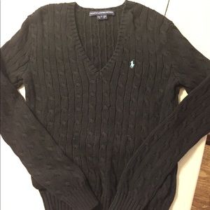 Ralph Lauren Black Vneck cable knit sweater