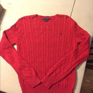 Ralph Lauren Red crew neck cable knit sweater