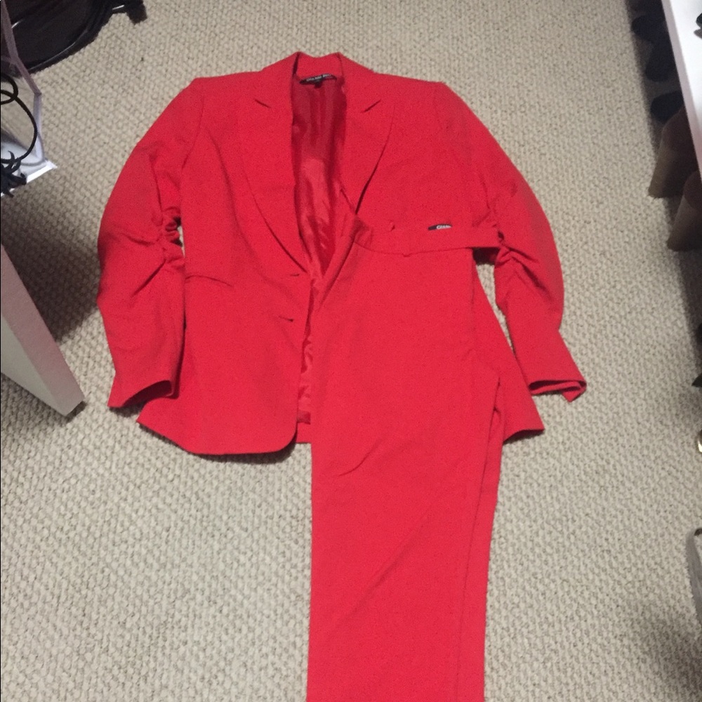 Red pants suit