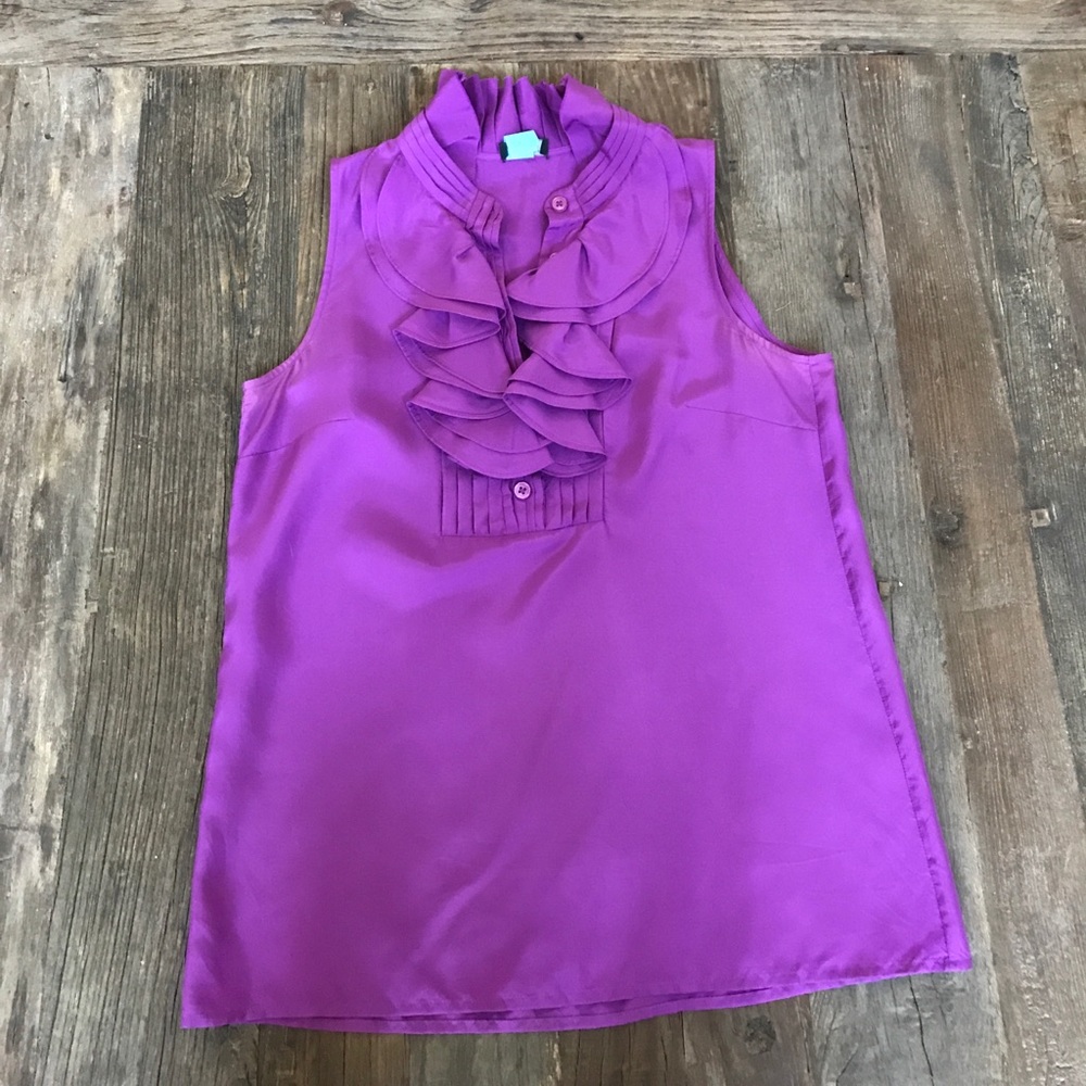 J Crew - Purple Ruffle Front Silk Cami