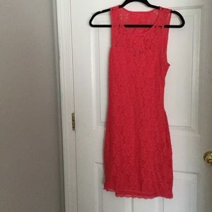 Coral lace cocktail dress