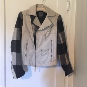 Brogden plaid and cream leather fall jacket