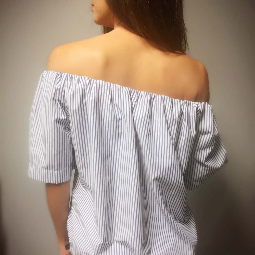 Striped Off Shoulder Top with Pom Pom Detail - Picture 5 of 8