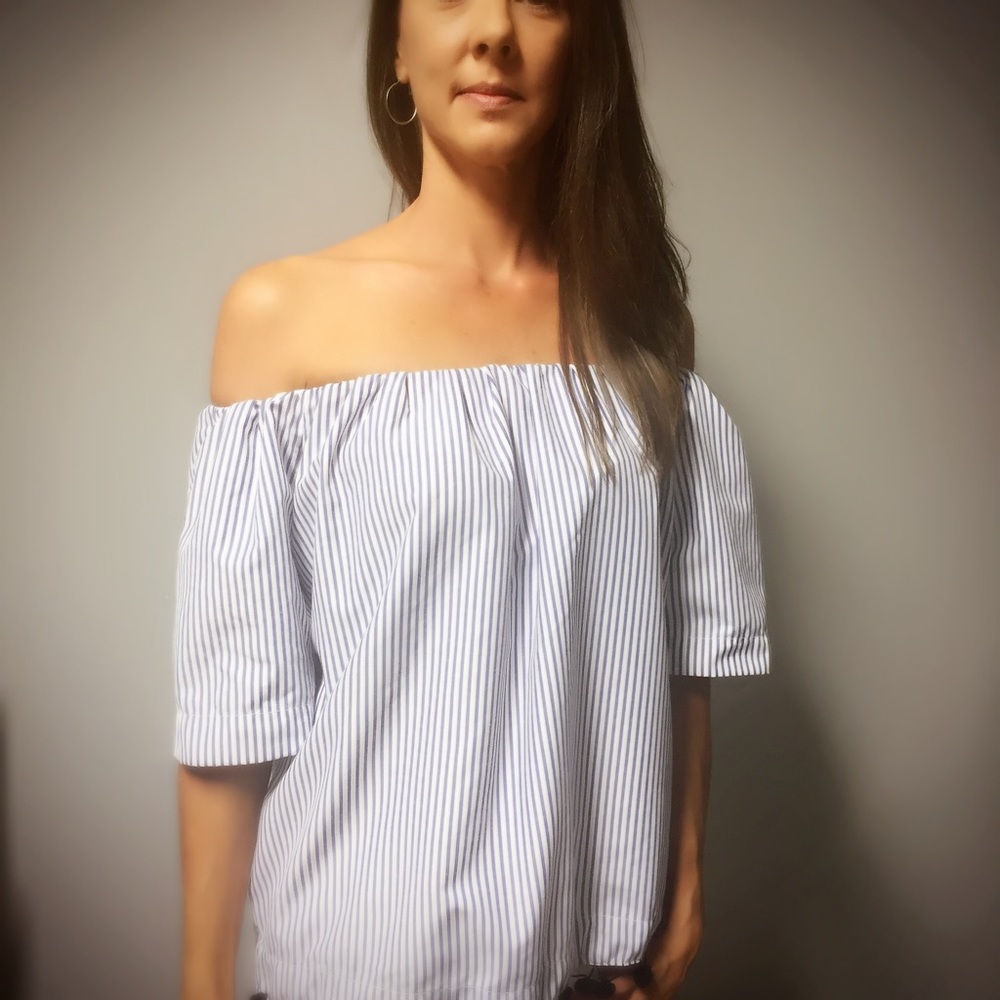 Striped Off Shoulder Top with Pom Pom Detail - Picture 7 of 8