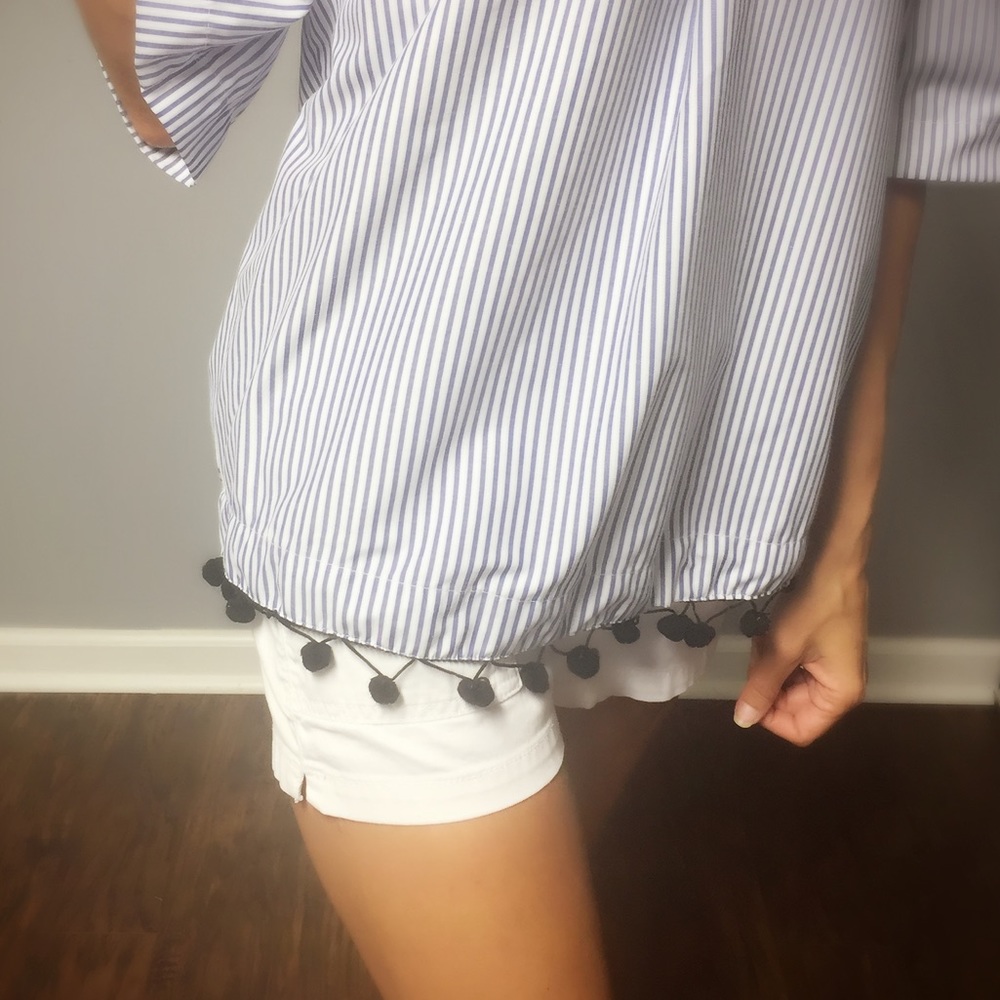 Striped Off Shoulder Top with Pom Pom Detail - Picture 8 of 8