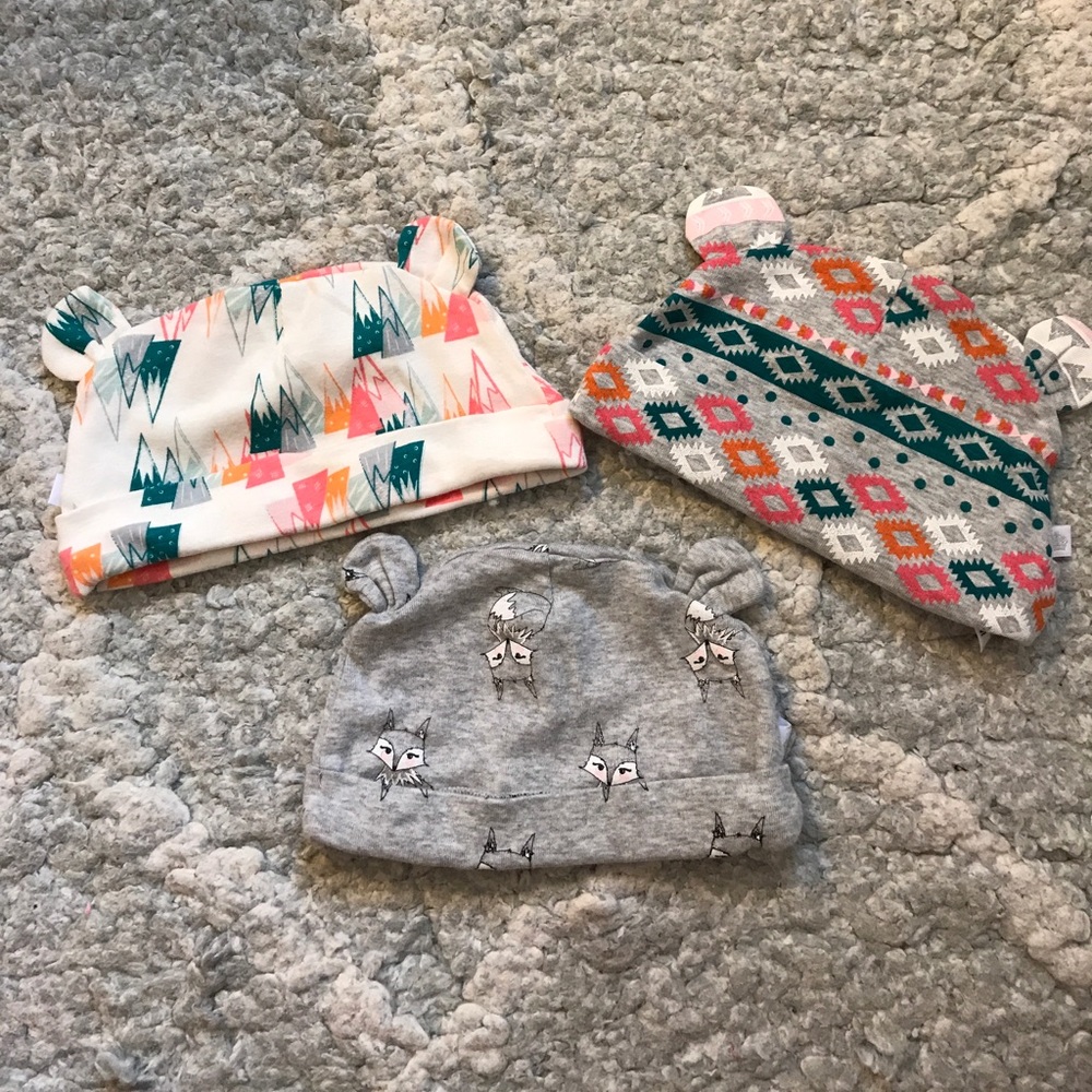 group of 3 Rosie Rope 6-9M baby girl beanies.