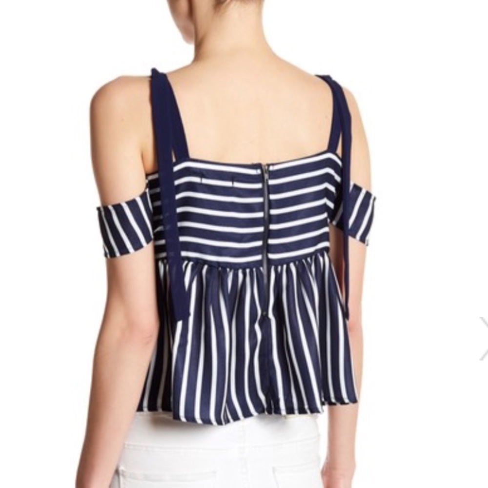 ‼️SALE‼️Striped Cold Shoulder Peplum Shirt - Picture 2 of 2