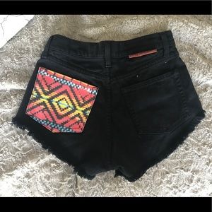 Boho denim cut off shorts with printed pocket