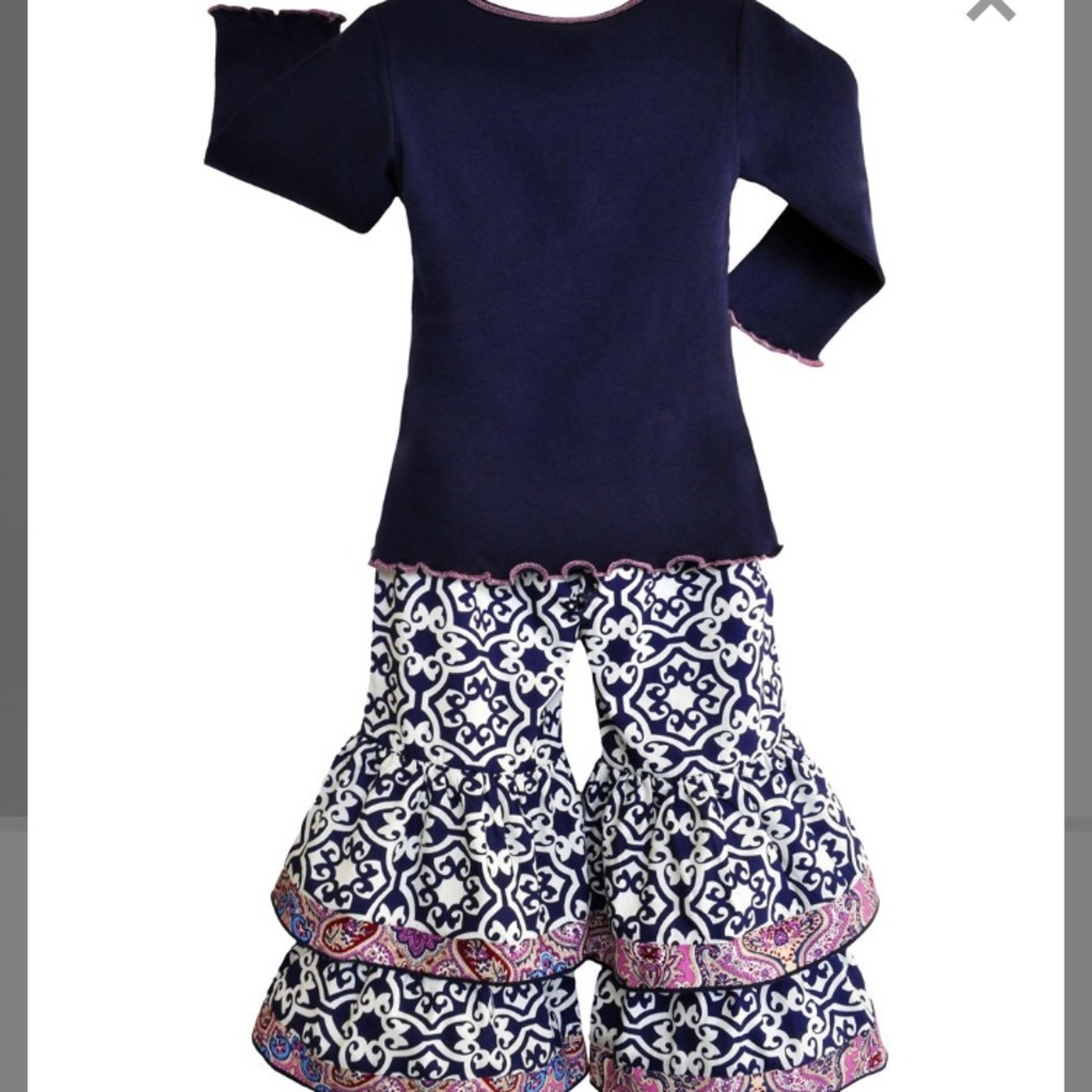 Blue Damask Ruffle Set - Picture 3 of 3