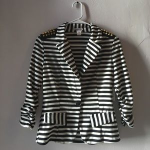 Black and white striped studded jacket