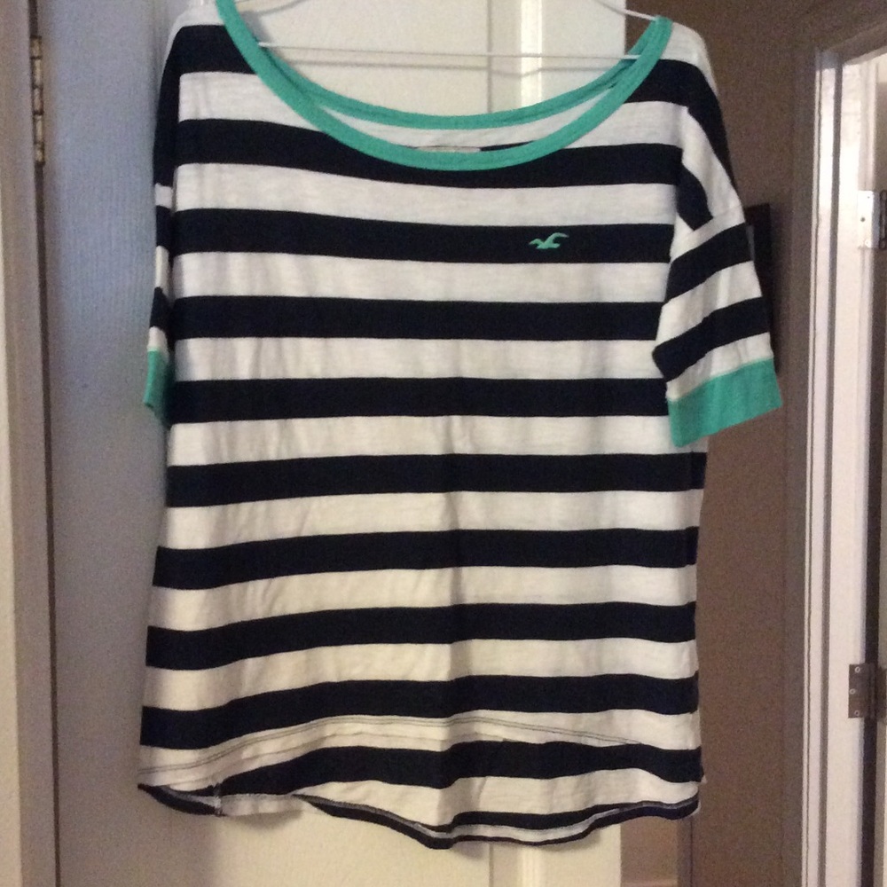 Navy and white striped boat neck tee