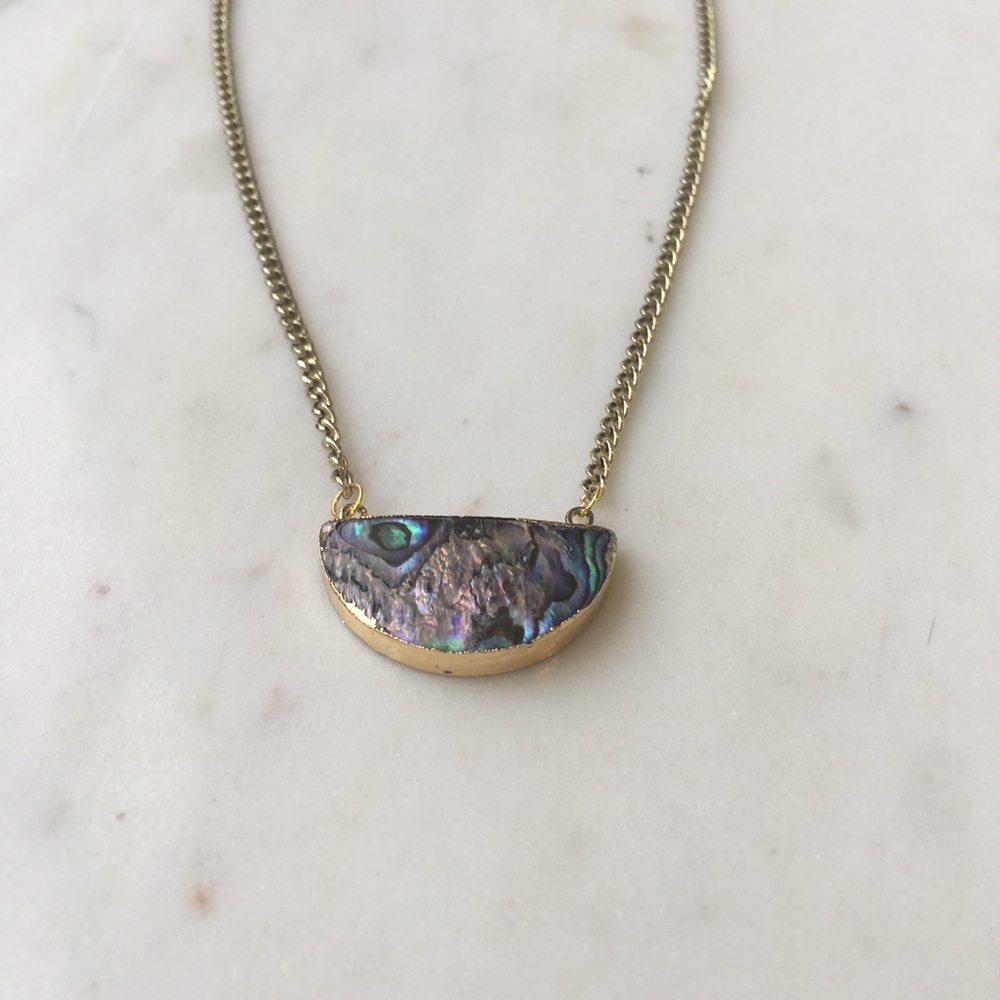 Abalone Shell Half Moon Pendant Necklace
