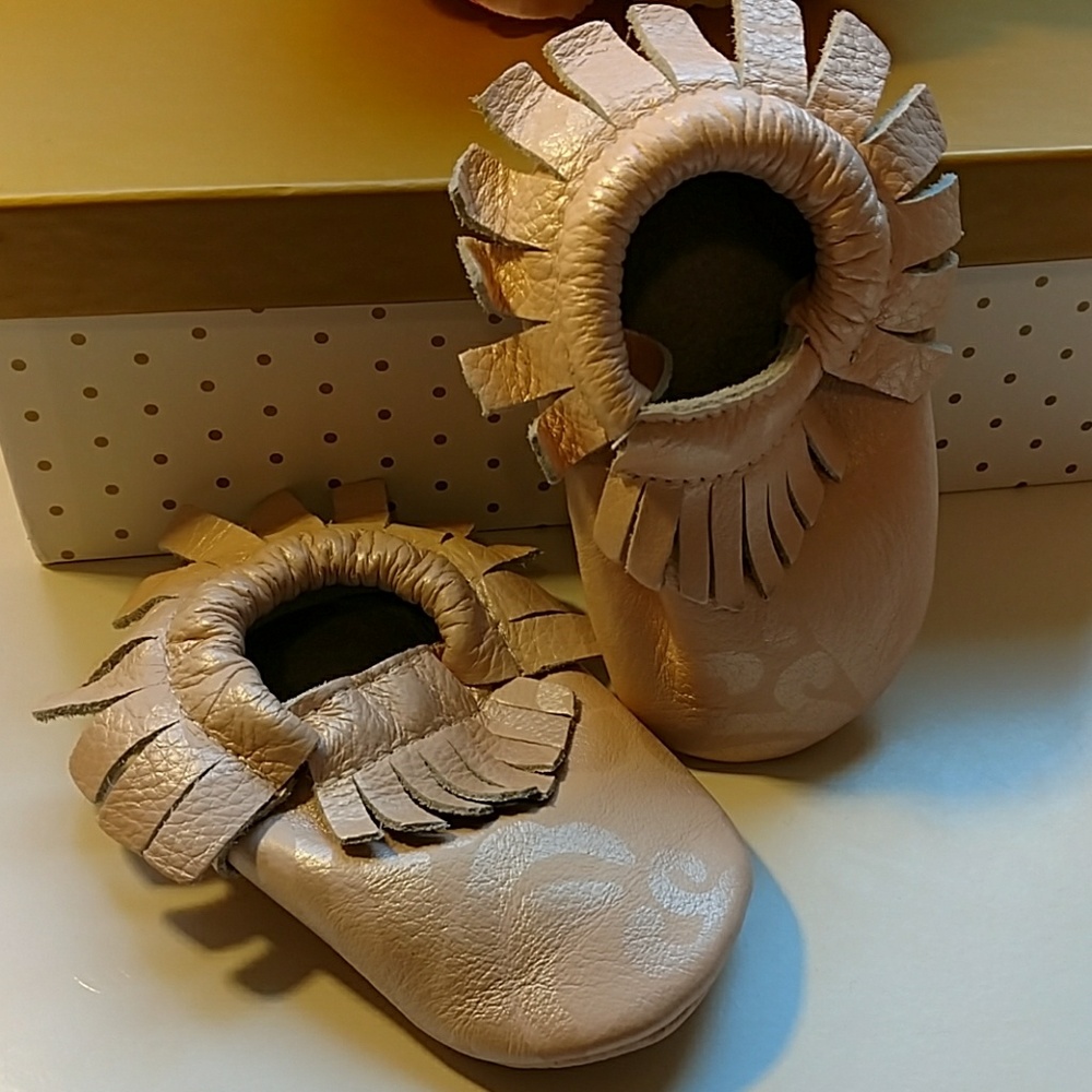 Soft pink fringe leather booties