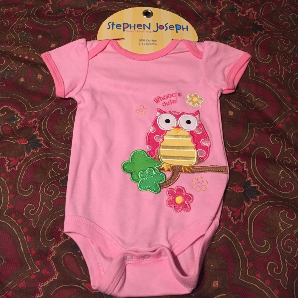 NWT Stephen Joseph pink owl onesie