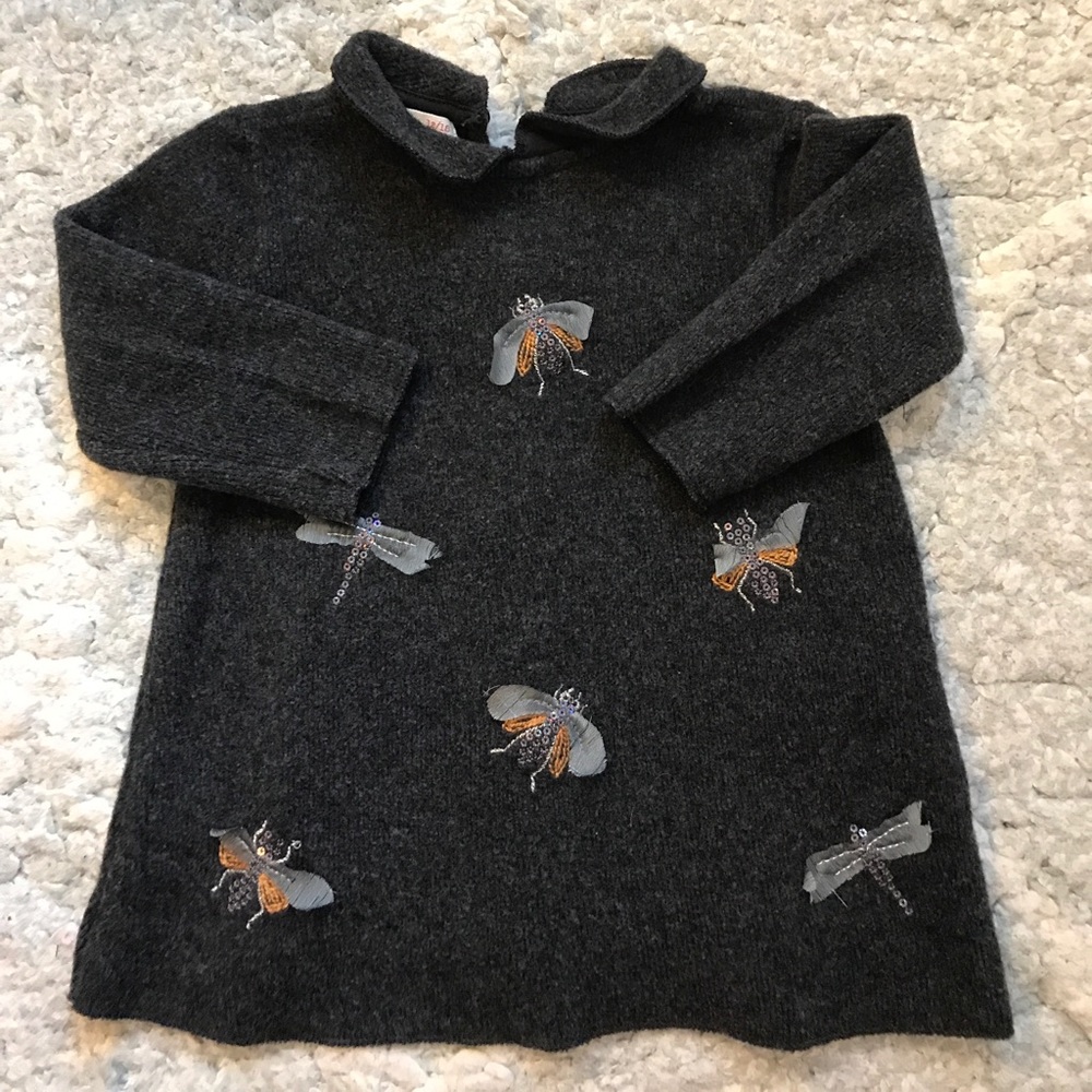 zara baby girl dark gray dress w/bug designs.