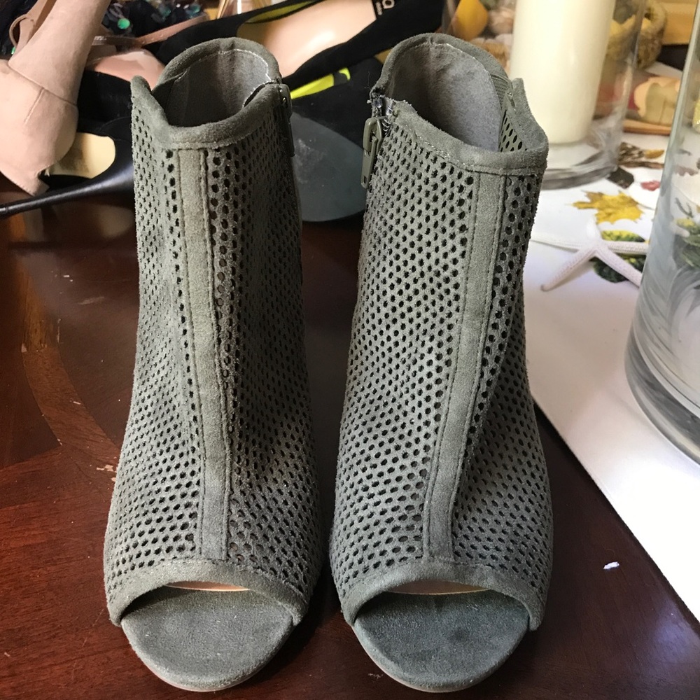 Army green open toe booties