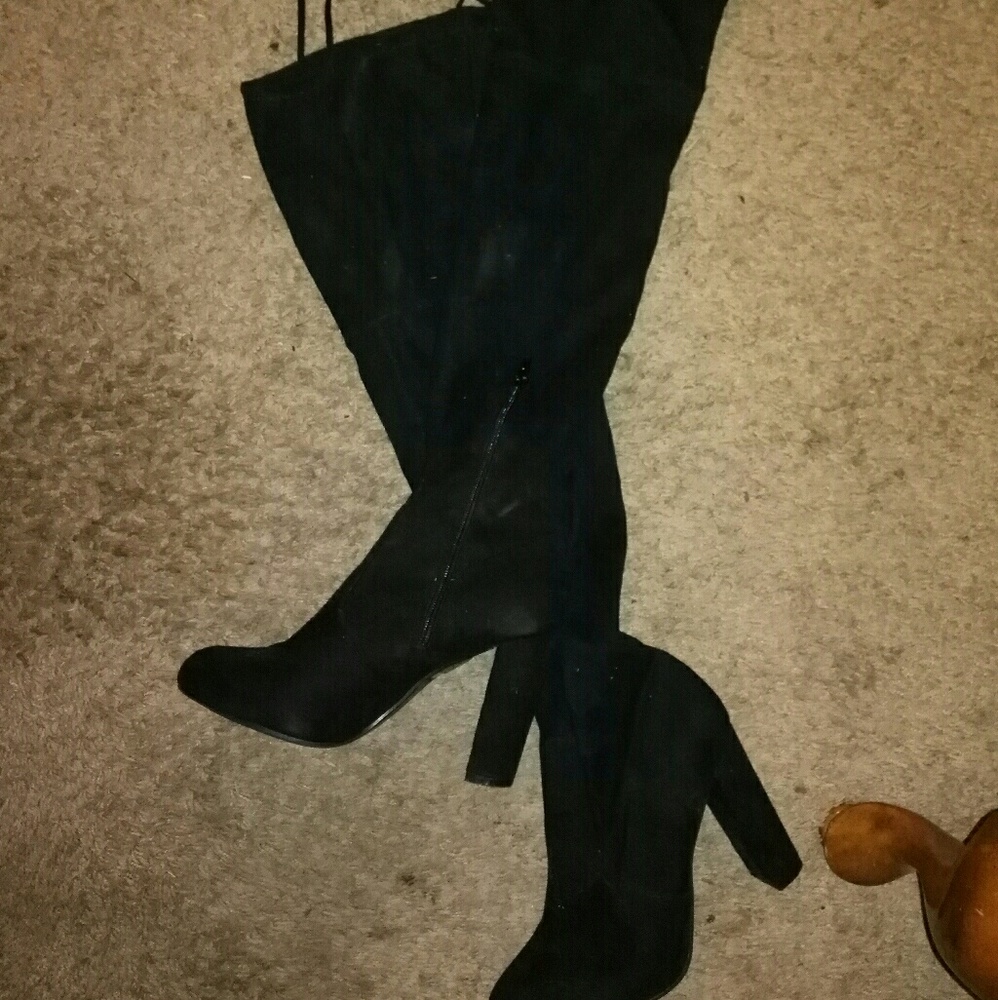 Knee High felt boots, zip up with tie at the top.