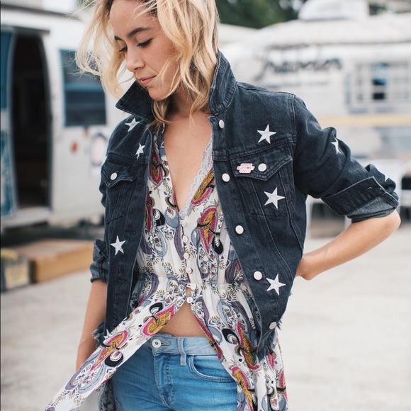 Black Denim Distressed Jacket - Picture 1 of 3