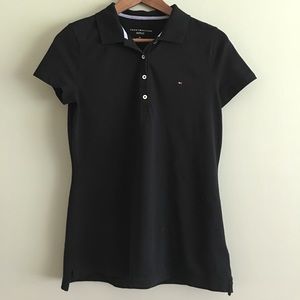 Black shirt sleeve collared shirt. Classic style.