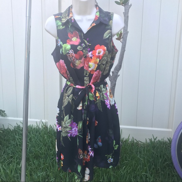 XS Alexia Admor Sleeveless Floral Shirt Dress - Picture 7 of 8