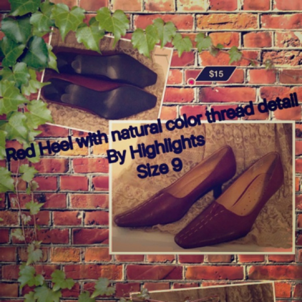 Low heel, rich red, low heel with thread detail