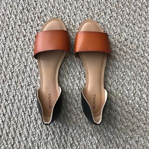 Brown and black sandals