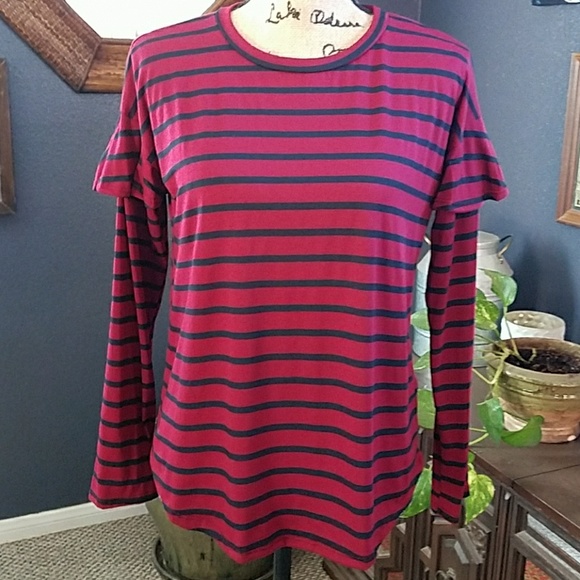 Red & Black Striped Ruffle Sleeve Blouse - Picture 3 of 5
