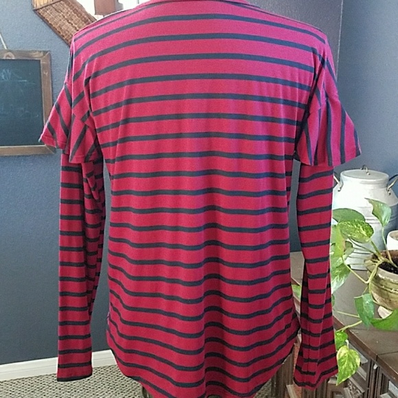 Red & Black Striped Ruffle Sleeve Blouse - Picture 5 of 5
