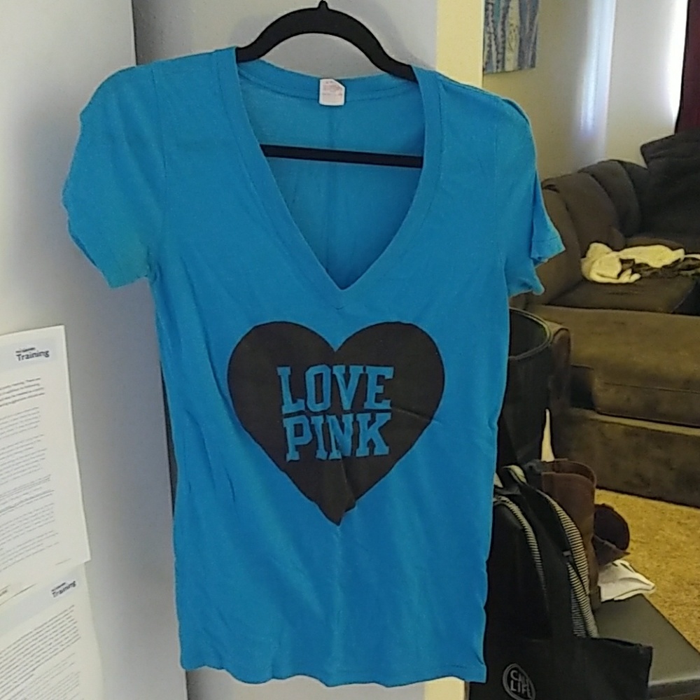 Vs pink v neck shirt with sparkles small