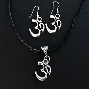 OM Pendant Necklace and Earrings Jewelry