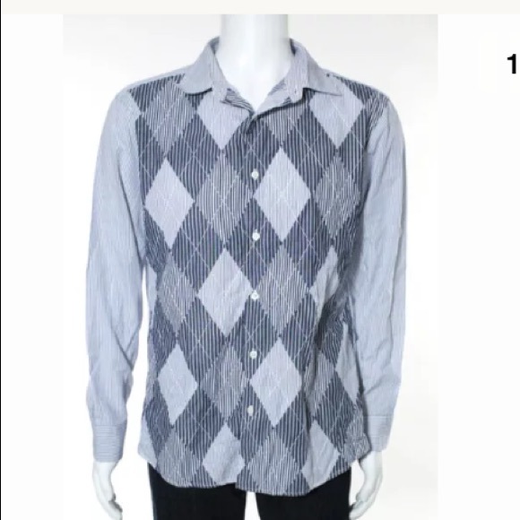 MICHAEL KORS MENS ARGYLE BUTTON DOWN SHIRT SZ LG - Picture 7 of 7