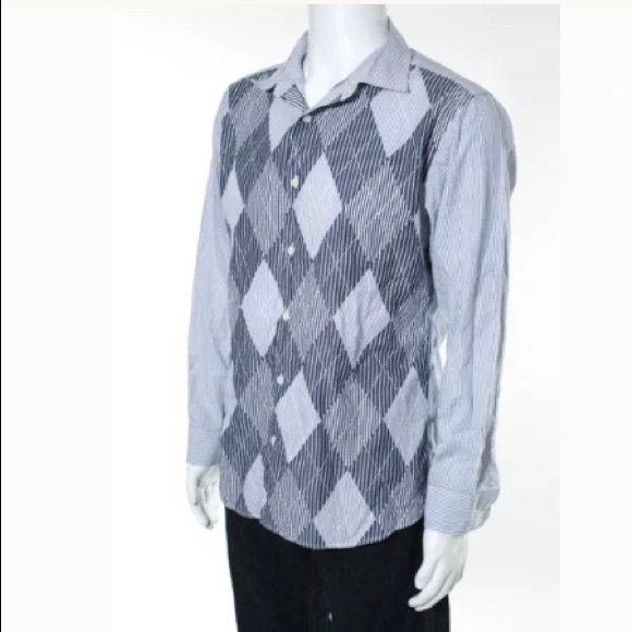 MICHAEL KORS MENS ARGYLE BUTTON DOWN SHIRT SZ LG - Picture 3 of 7