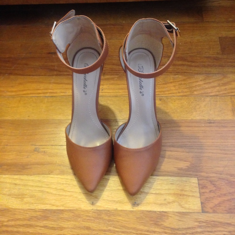 Tan High Heels with Ankle Strap