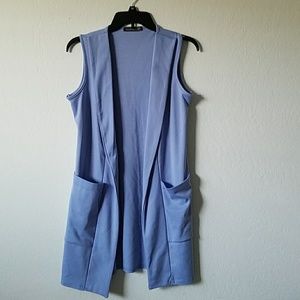 Blue flowy vest blazer trench