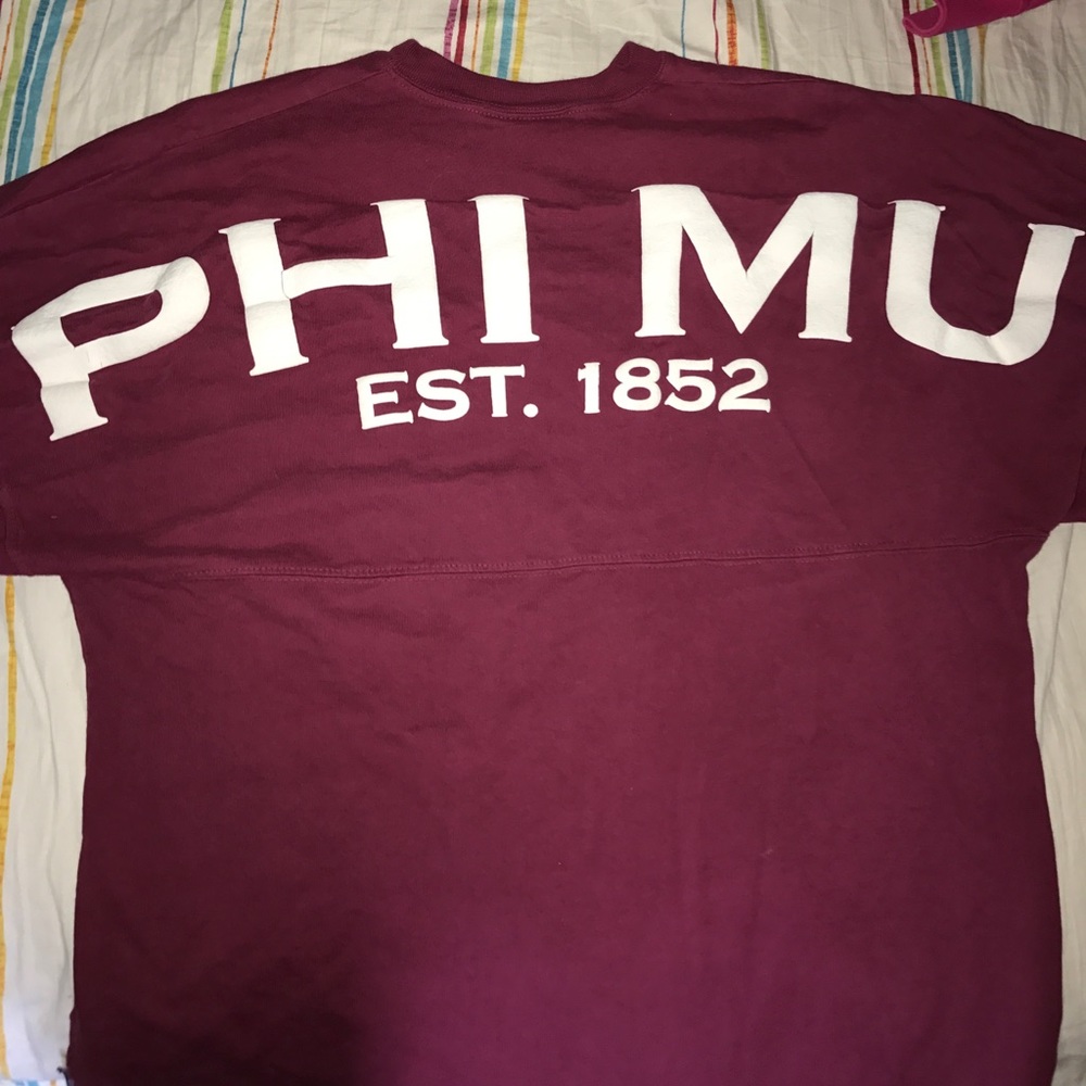 Phi Mu Spirit jersey, color wine.