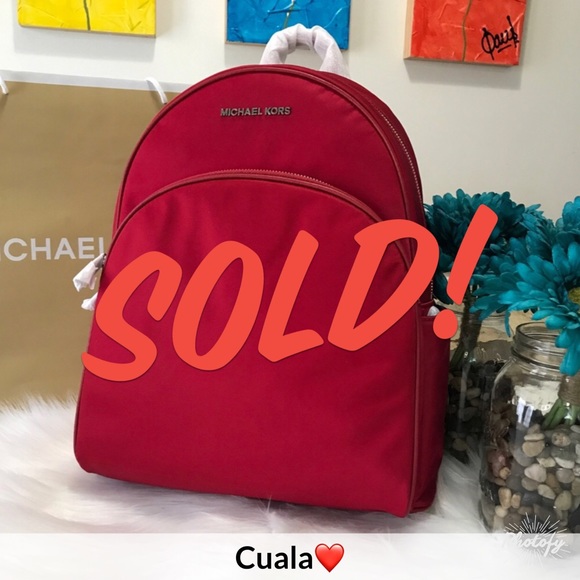 🆕 Michael Kors Backpack Red Abby Large Nylon - Picture 1 of 4
