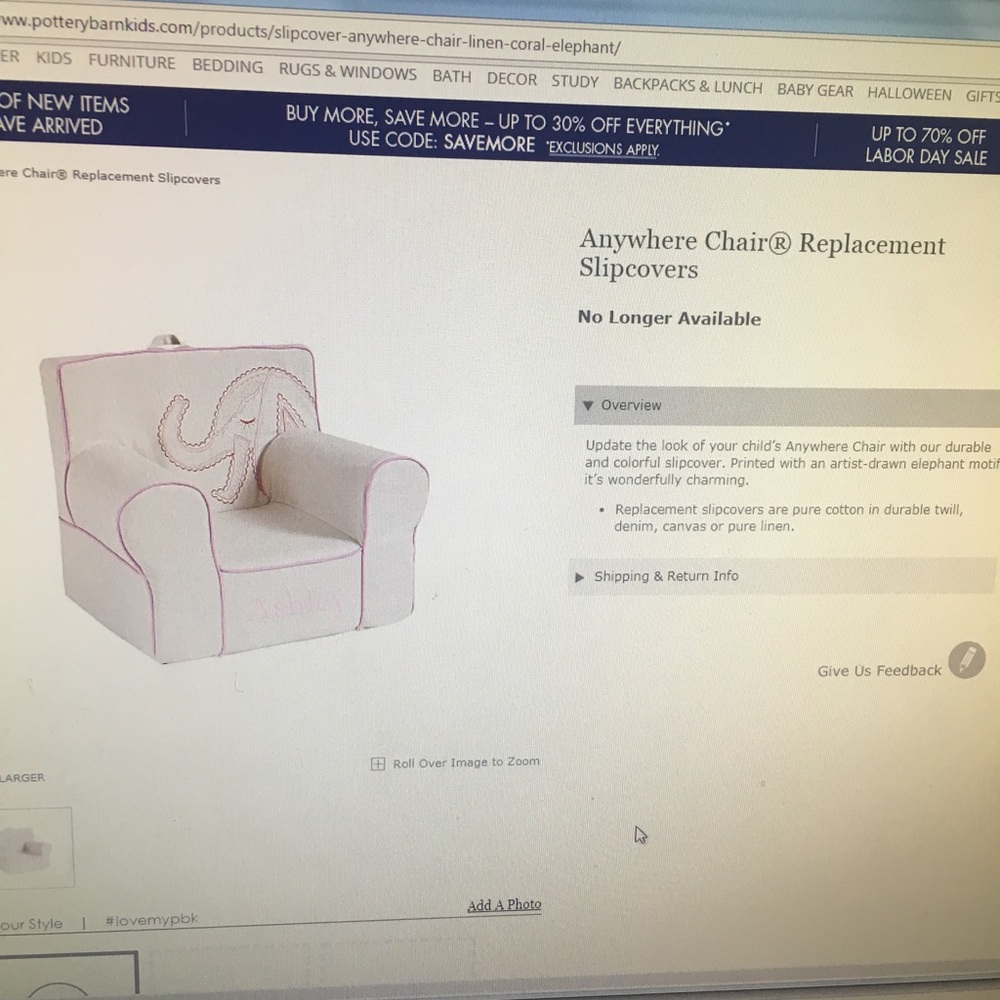 Pottery barn kids anywhere chair elephant cover