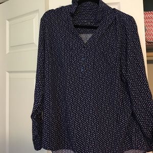 Navy blue and white dotted quarter button up shirt