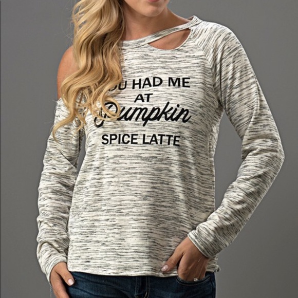 << You Had Me at Pumpkin Spice Cold Shoulder Top > - Picture 4 of 4