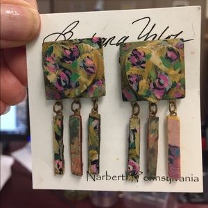 Earrings hand painted boutique 1 of a kind hearts-shapes dangles