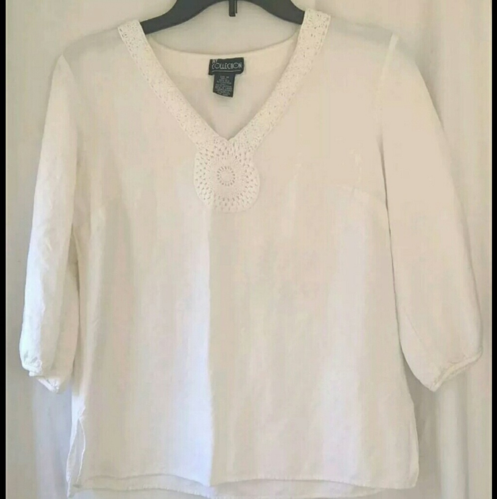 NY Collection Womens Pullover Blouse Sz M