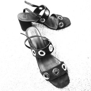 Size 10 Heeled Sandals Black/Silver Grommet