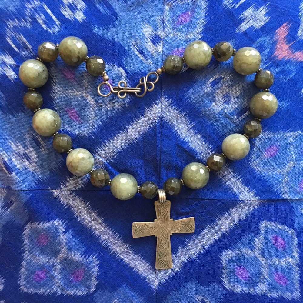 Carved stone Cross necklace