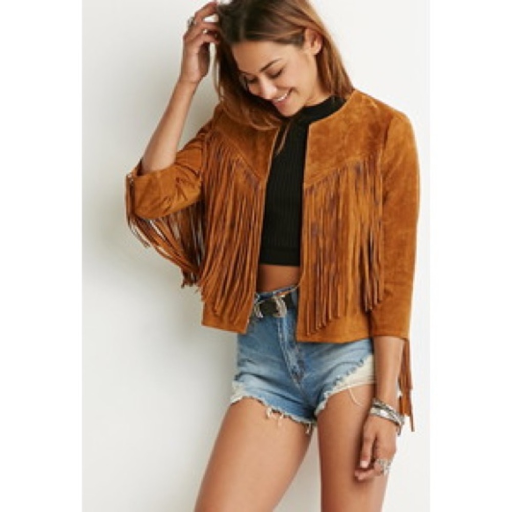 Cropped Boho 70s Suede Fringe Jacket