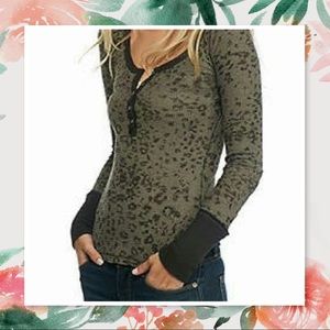 Free People Davis Leopard Printed Jill Henley Top