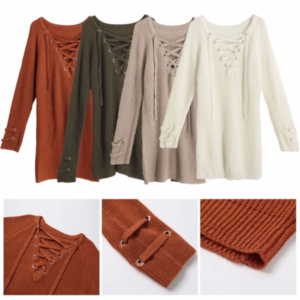 Sale❄️Lace Up Pullover Knit Sweater - Picture 3 of 3